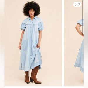 Free People Denim Midi Dress with Puff Sleeves